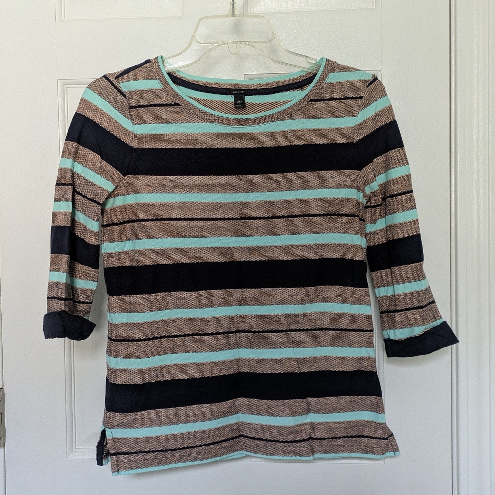 3/4 sleeve mint, navy, brown stripe top